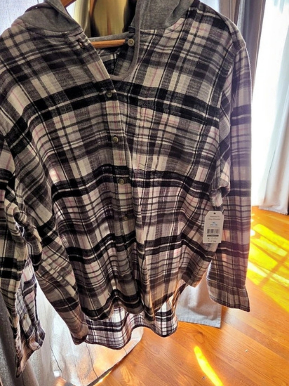 True Religion Plaid Hooded Shirt in Gray & Black XL NWT